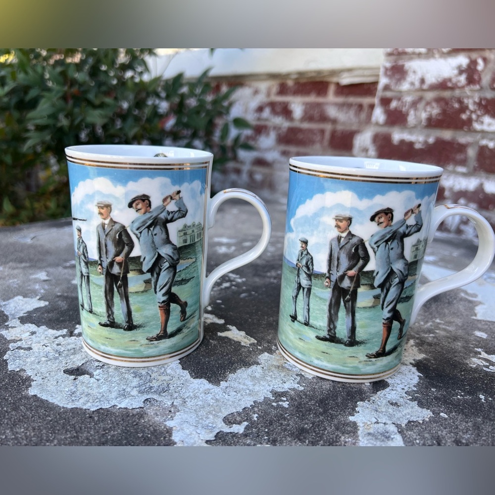 WREN The Golfers Fine Bone China Coffee Mug Tea Cup 24K Gold Trim England 12oz